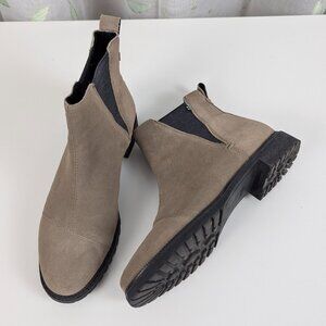 Toms Taupe Suede Ankle Booties with Elastic Panels